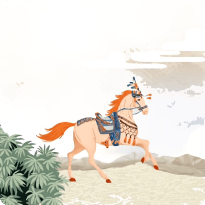Paint-by-number galloping decorated horse